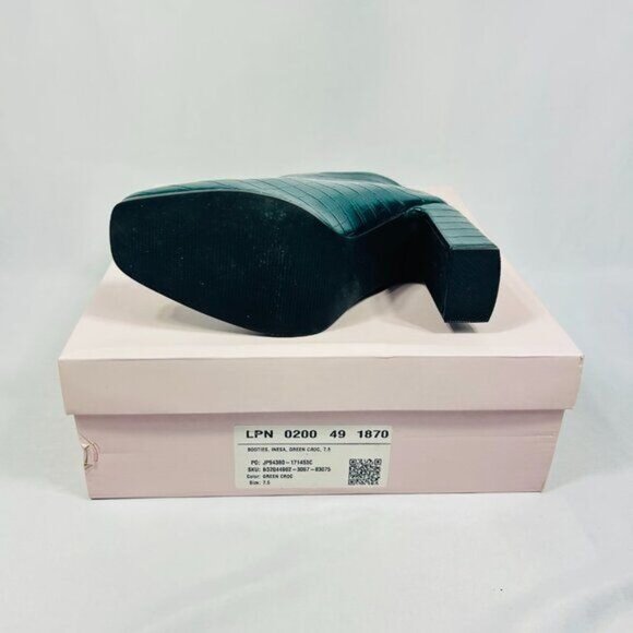 NWT/NIB JustFab Inesa Green Croc Womens Block Heeled Ankle Boot Gold Zip 7.5 - Picture 5 of 6